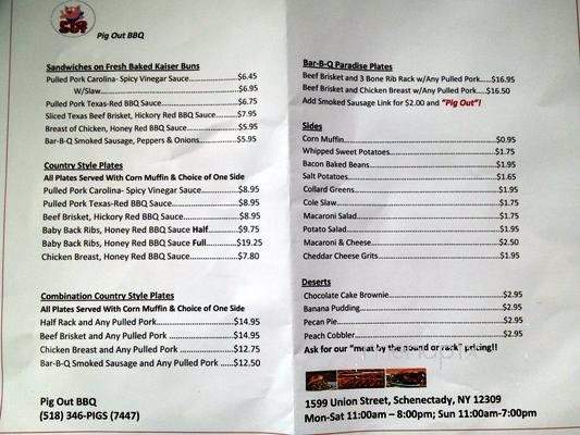 Pig Out BBQ - Schenectady, NY menu_pic