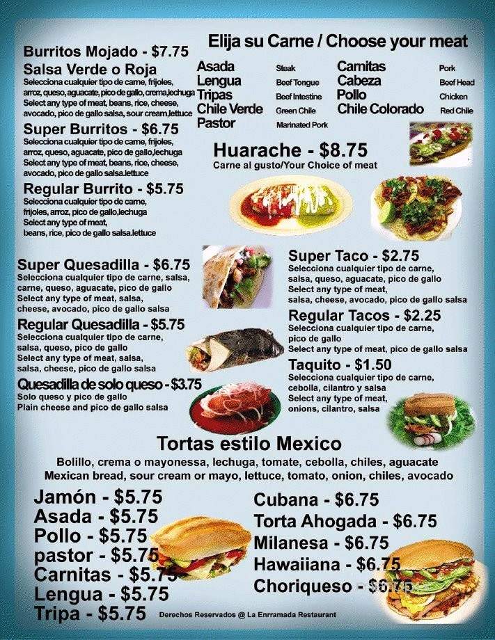 La Enramada Restaurant - San Jose, CA menu_pic