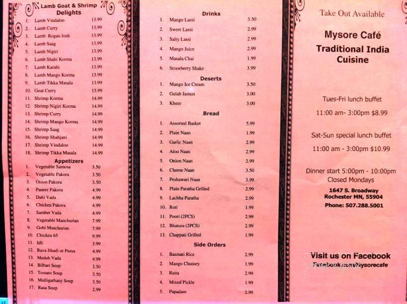 Mysore Cafe - Rochester, MN menu_pic