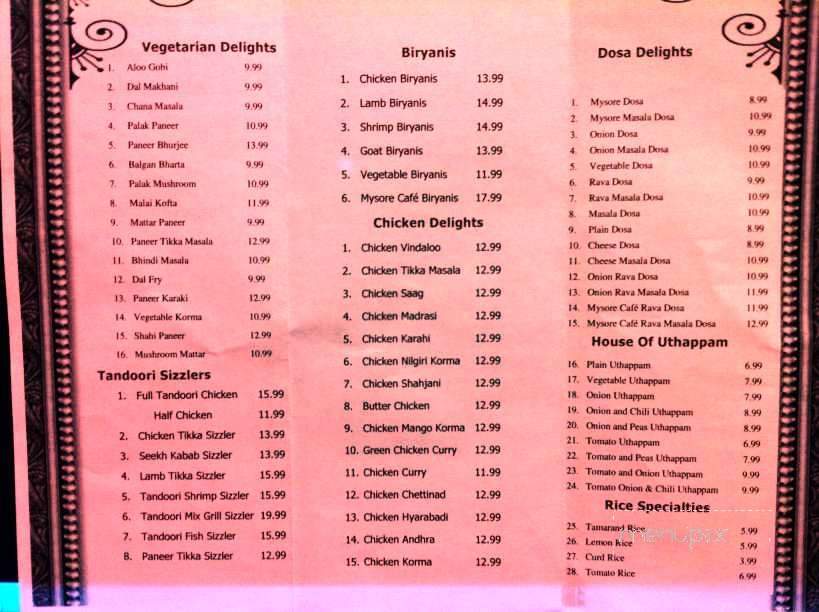 Mysore Cafe - Rochester, MN menu_pic