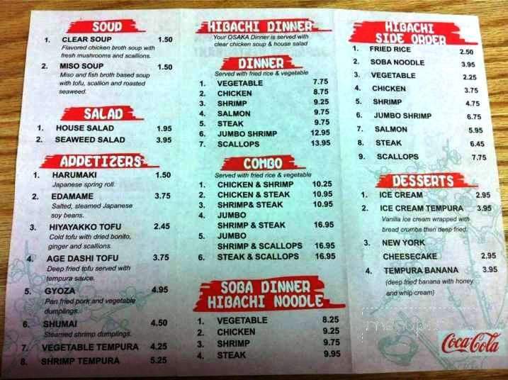 Osaka Japanese Restaurant - New Castle, IN menu_pic
