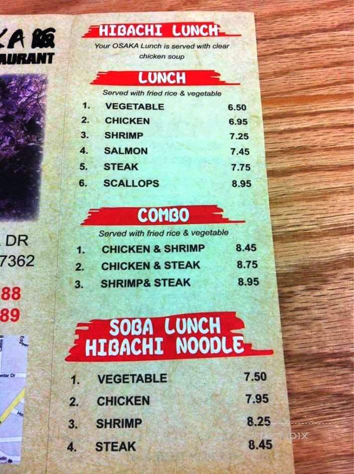 Osaka Japanese Restaurant - New Castle, IN menu_pic
