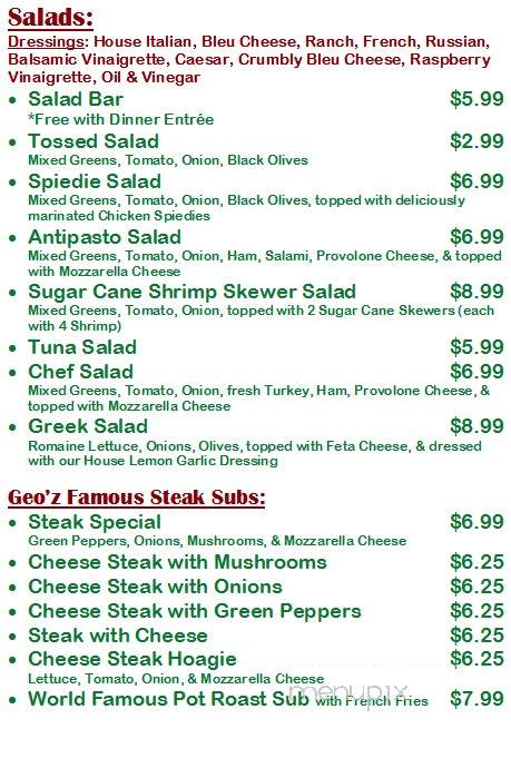 Geo'z Cuisine - Endicott, NY menu_pic