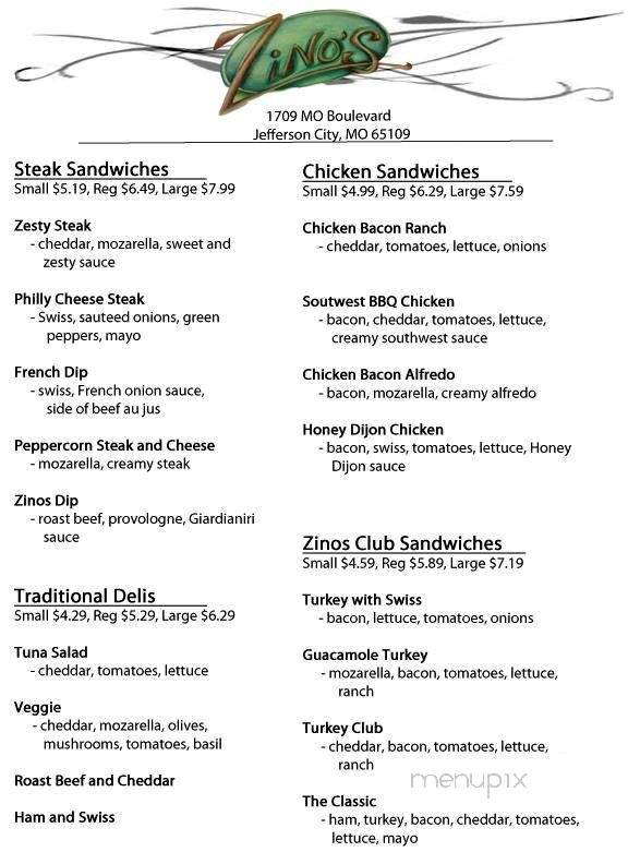 Zino's - Jefferson City, MO menu_pic