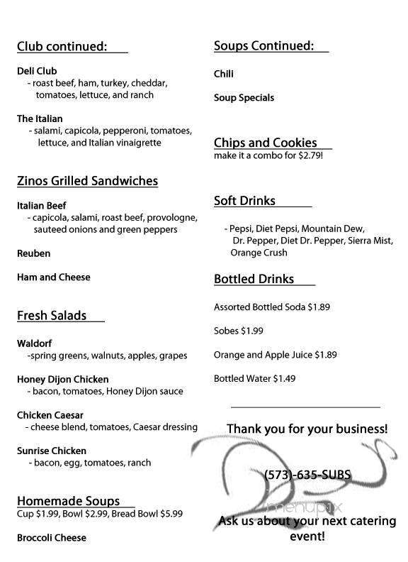 Zino's - Jefferson City, MO menu_pic