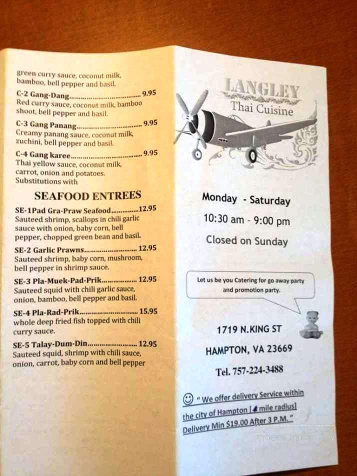 Langley Thai - Hampton, VA menu_pic