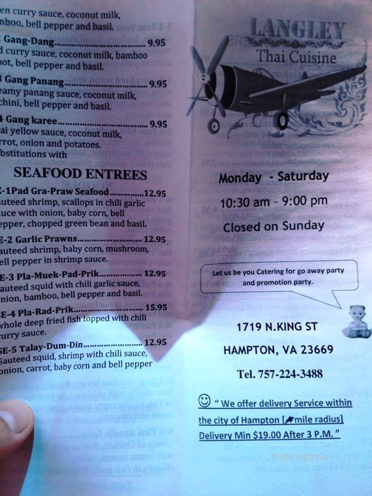 Langley Thai - Hampton, VA menu_pic