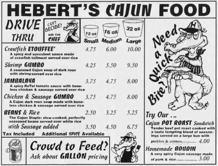 Hebert's Cajun Cuisine - Bryan, TX menu_pic