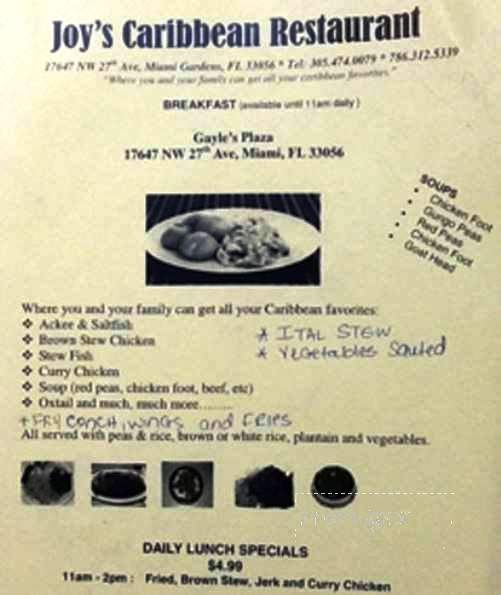 Joy's Caribbean Restaurant - Miami Gardens, FL menu_pic