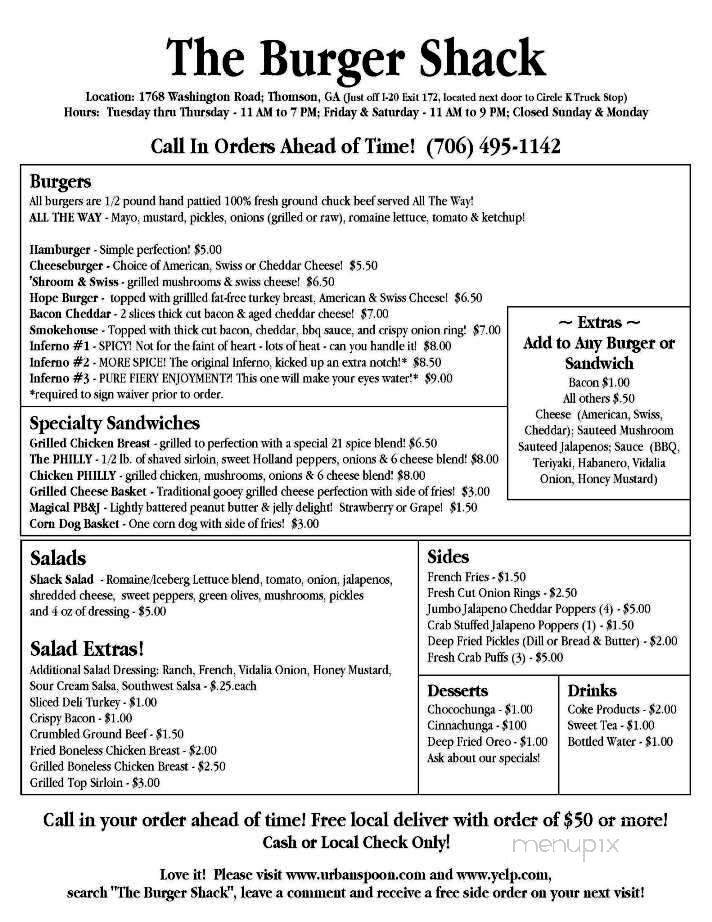 The Shack - Thomson, GA menu_pic