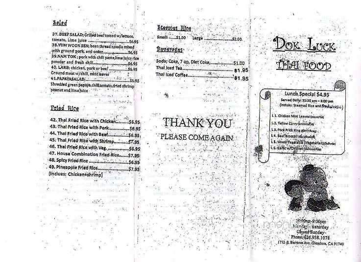 Dok Luck Thai Food - Glendora, CA menu_pic
