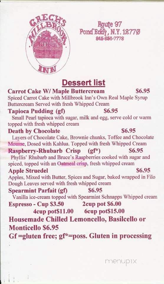 Grech's Millbrook Inn - Pond Eddy, NY menu_pic