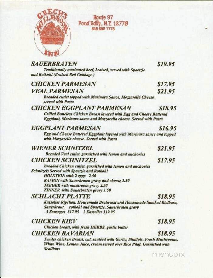 Grech's Millbrook Inn - Pond Eddy, NY menu_pic