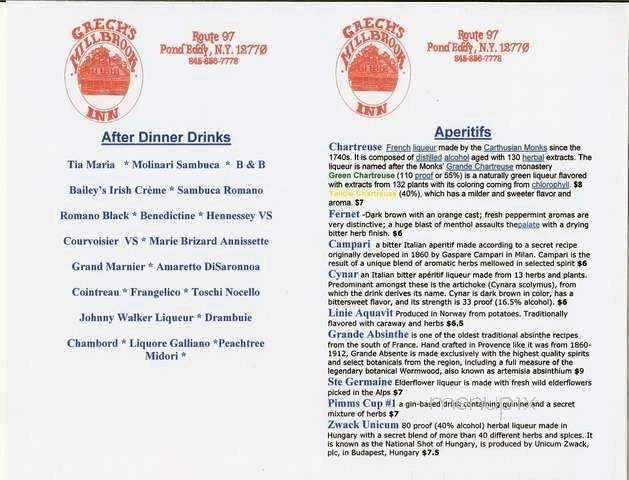 Grech's Millbrook Inn - Pond Eddy, NY menu_pic