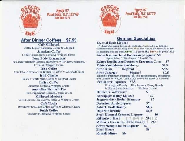 Grech's Millbrook Inn - Pond Eddy, NY menu_pic