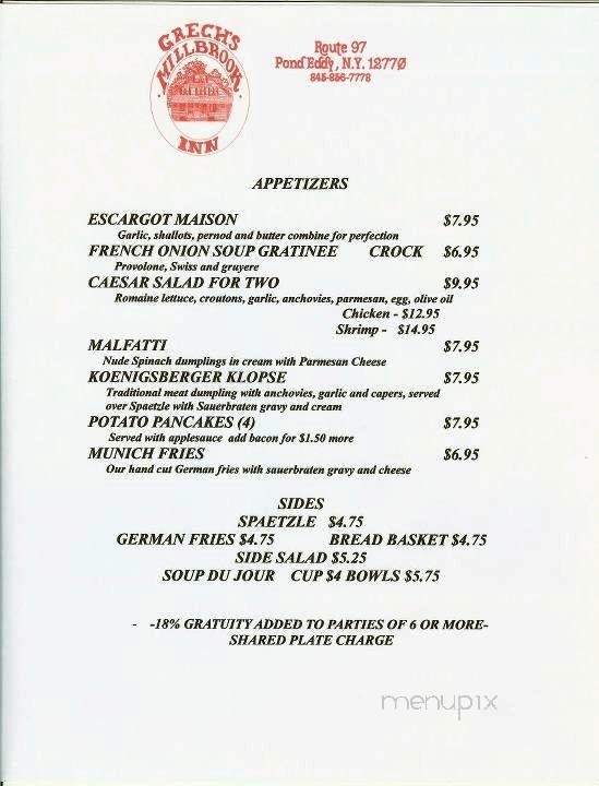 Grech's Millbrook Inn - Pond Eddy, NY menu_pic