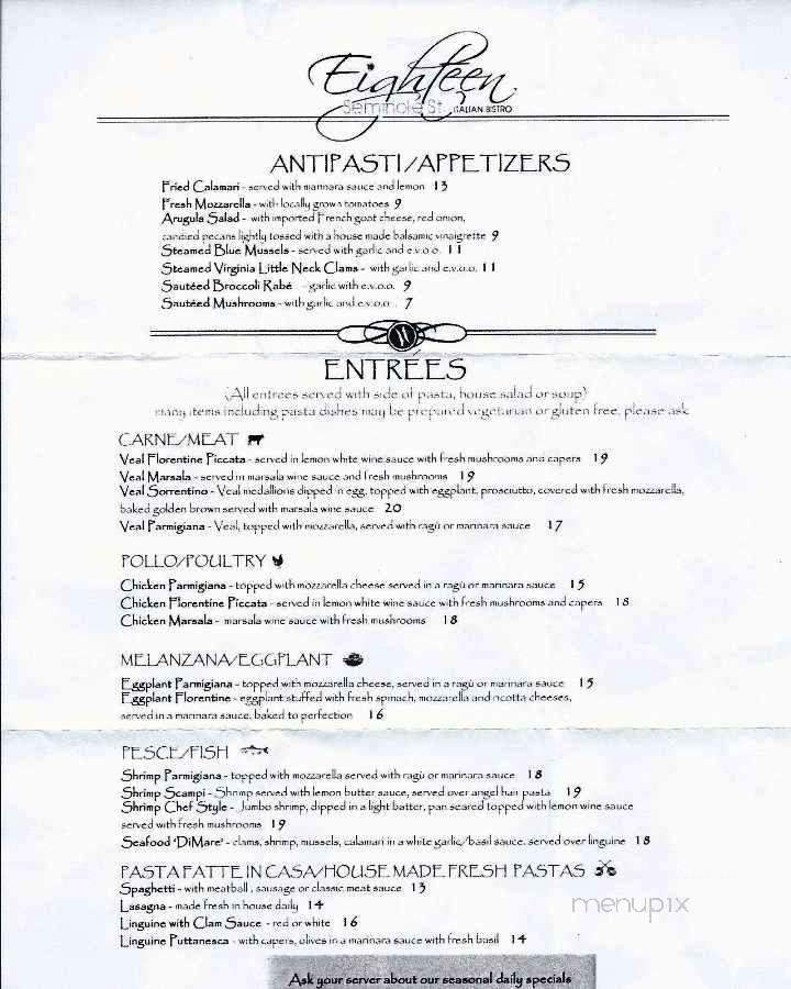18 Seminole Street Italian Bistro - Stuart, FL menu_pic