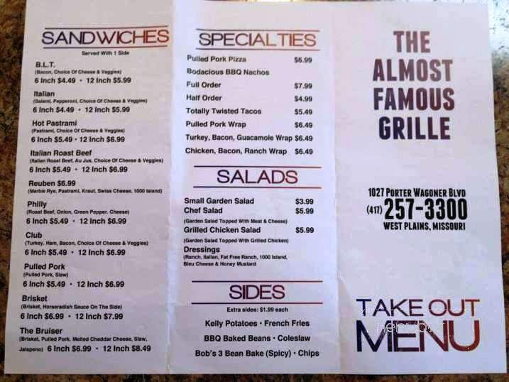 Almost Famous Grille & BBQ - West Plains, MO menu_pic