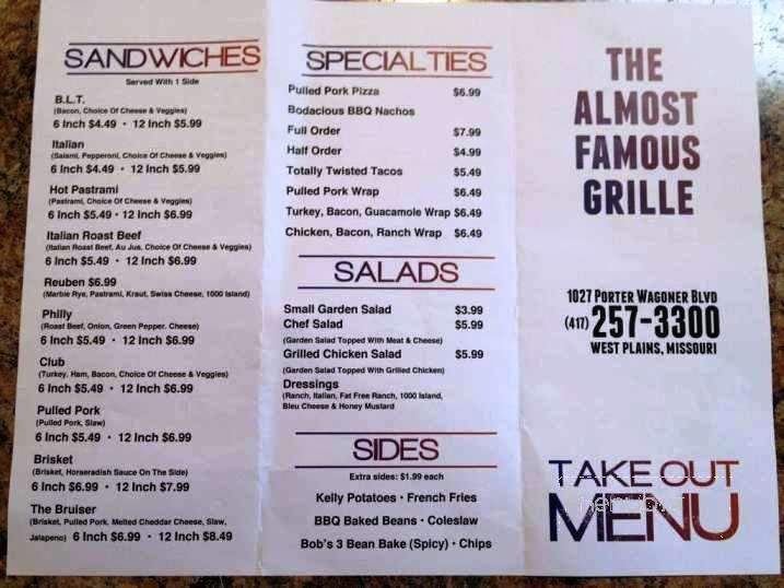 /380168381/Almost-Famous-Grille-and-BBQ-Menu-West-Plains-MO - West Plains, MO