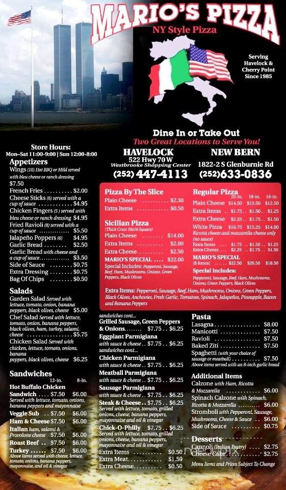 Mario's Pizza - New Bern, NC menu_pic