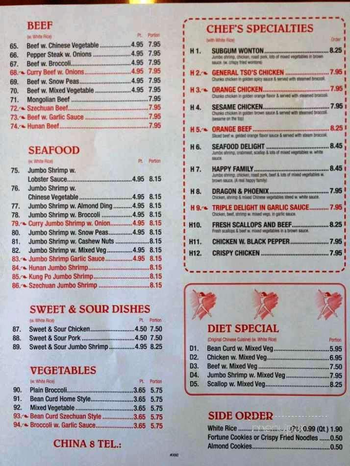 China on sale 8 menu
