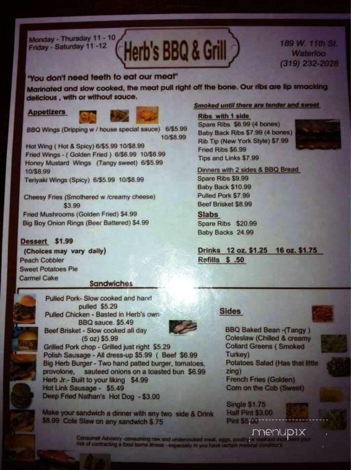 Herb's BBQ & Grill - Waterloo, IA menu_pic