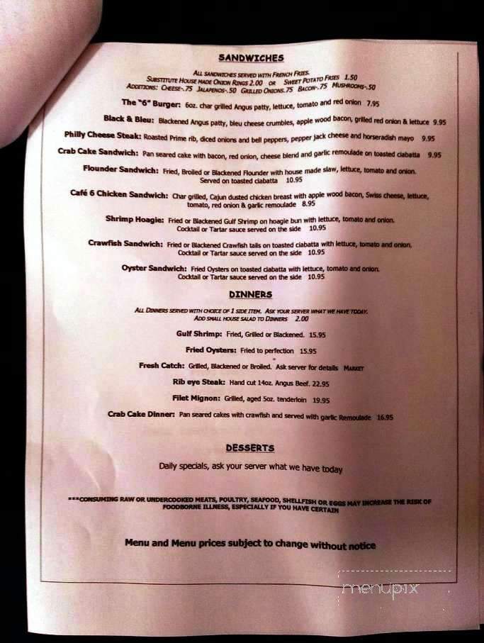 Cafe Six - Foley, AL menu_pic