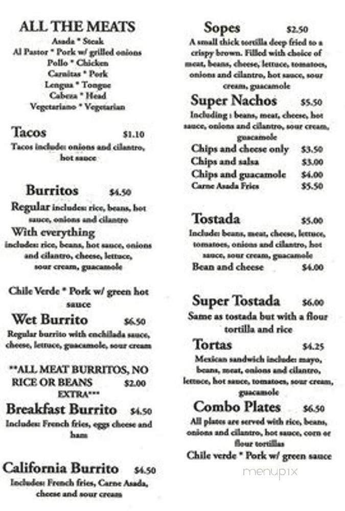 Taqueria la Mexicana #5 - Long Beach, CA menu_pic