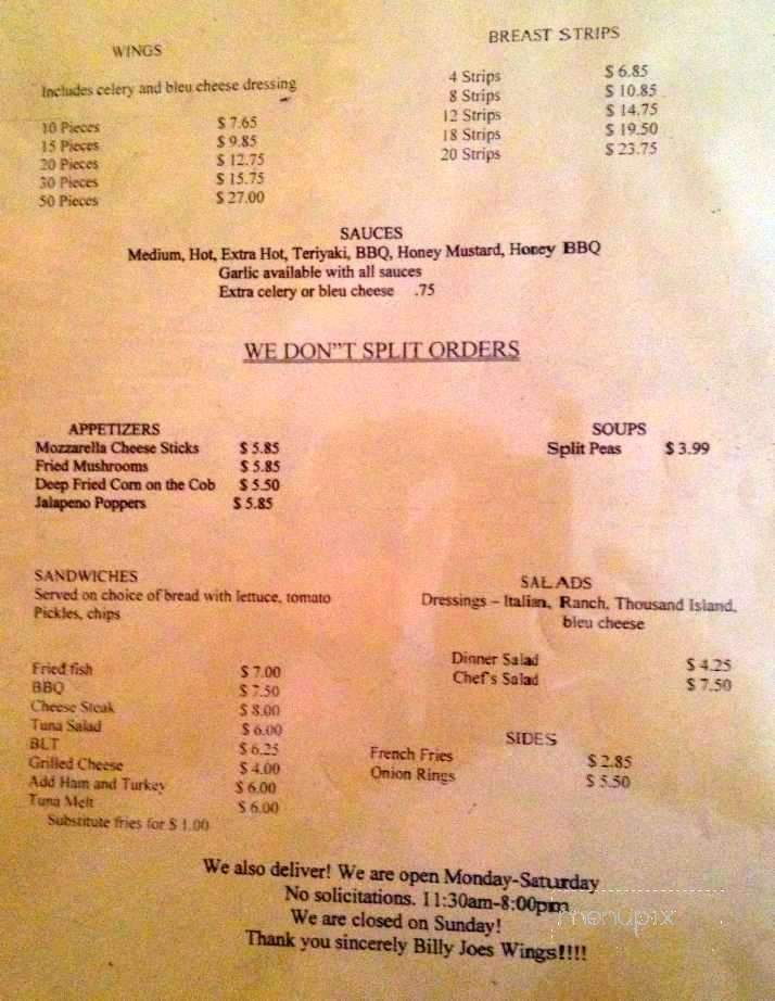 Parrot Wing's Cafe - Melbourne, FL menu_pic