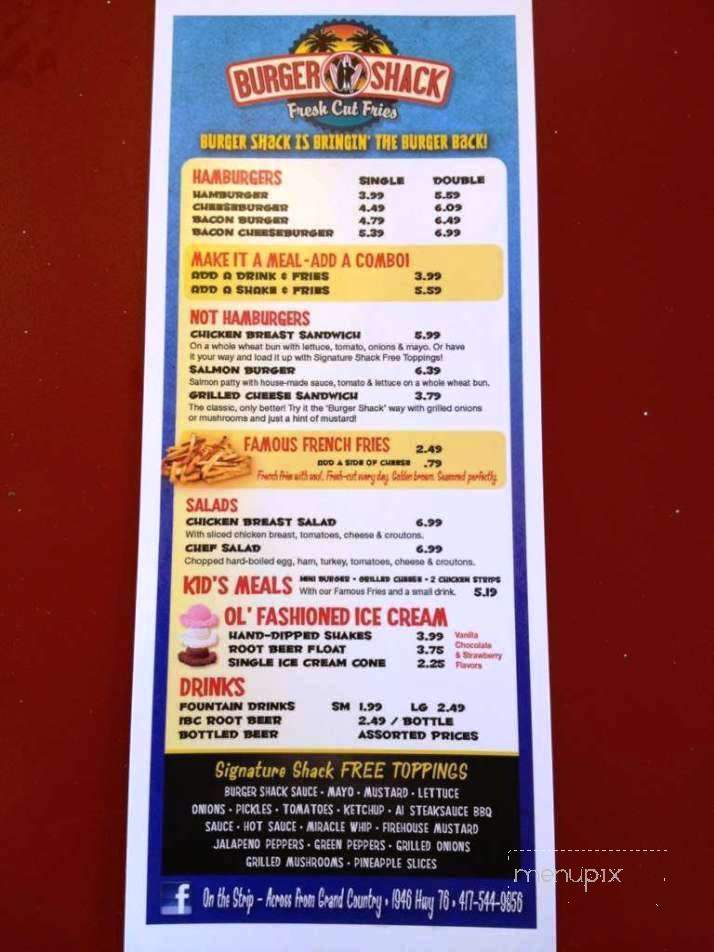 The Burger Shack - Branson, MO menu_pic