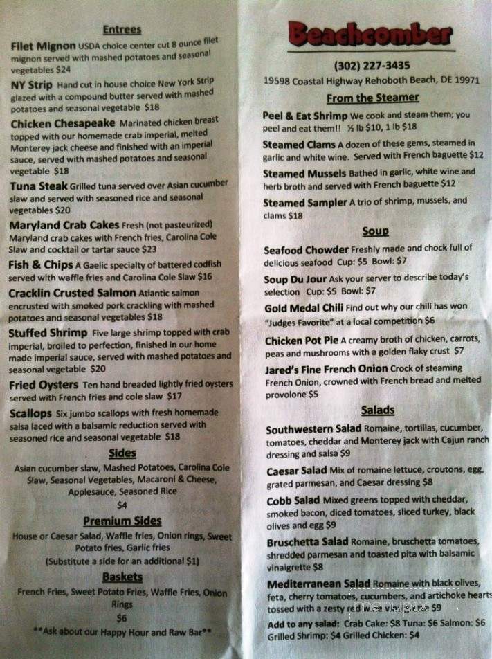 Beachcomber - Rehoboth Beach, DE menu_pic