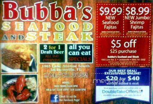 Bubba's Seafood and Steak - Jacksonville, FL menu_pic