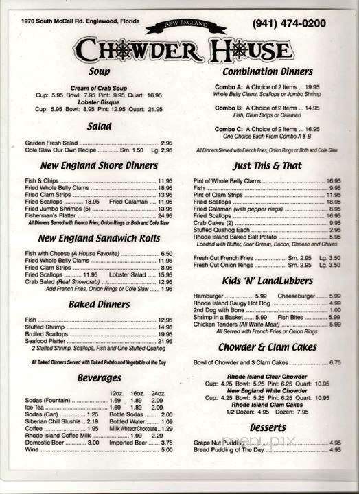 New England Chowder House - Englewood, FL menu_pic