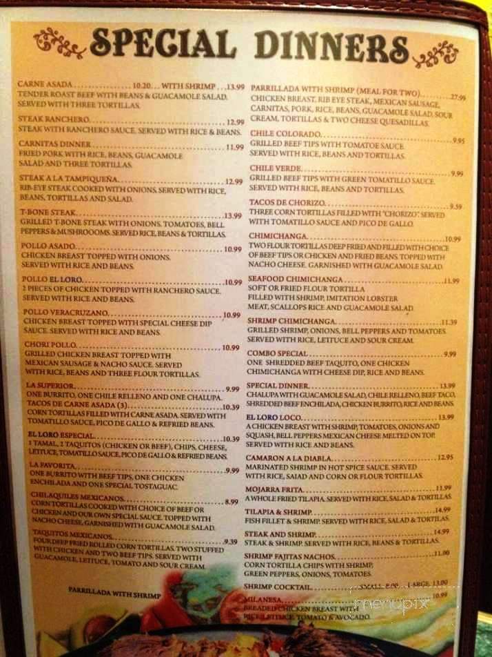 El Loro - Rochester, MN menu_pic