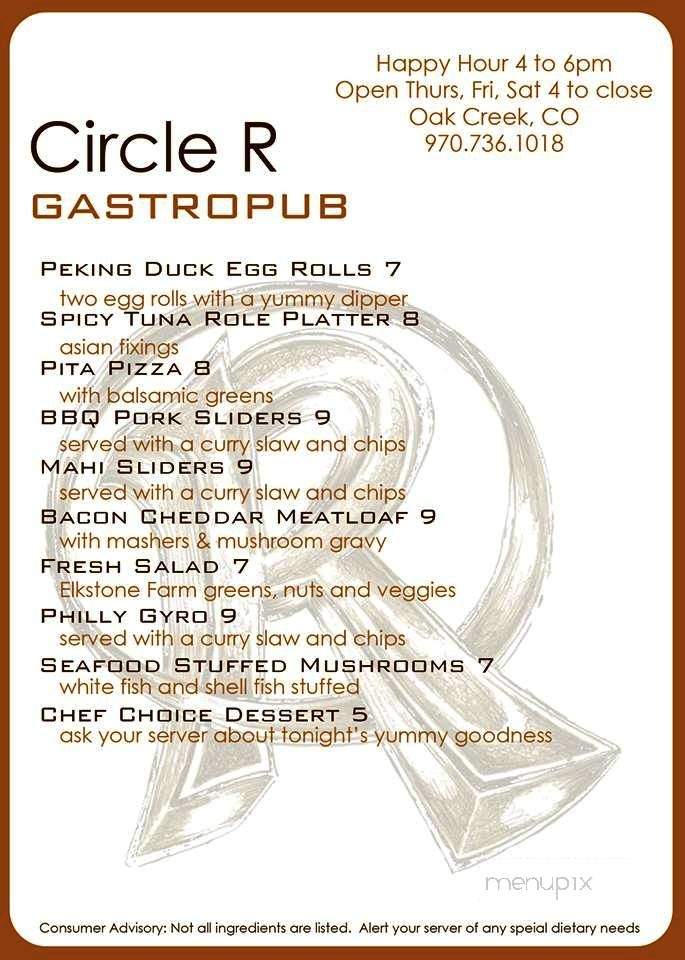 Circle R Gastropub - Oak Creek, CO menu_pic
