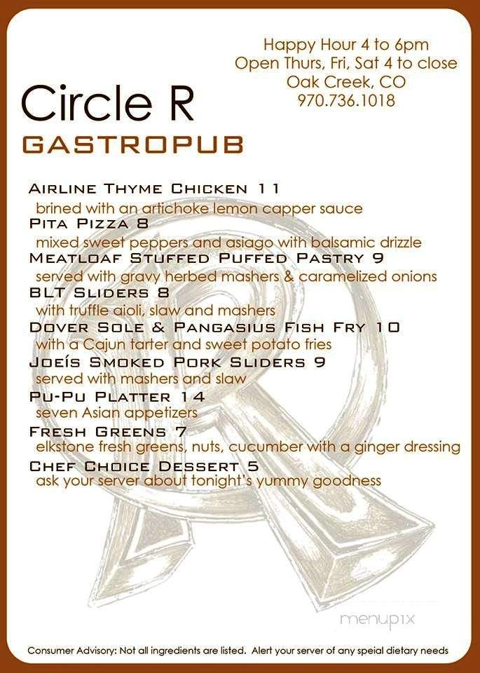 Circle R Gastropub - Oak Creek, CO menu_pic