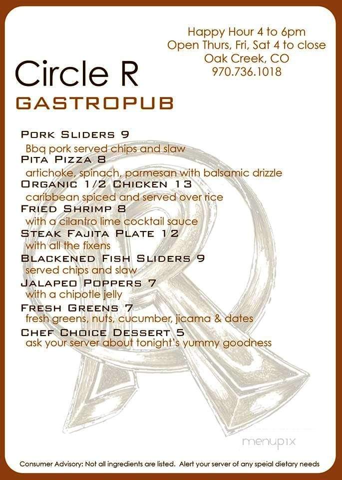 Circle R Gastropub - Oak Creek, CO menu_pic