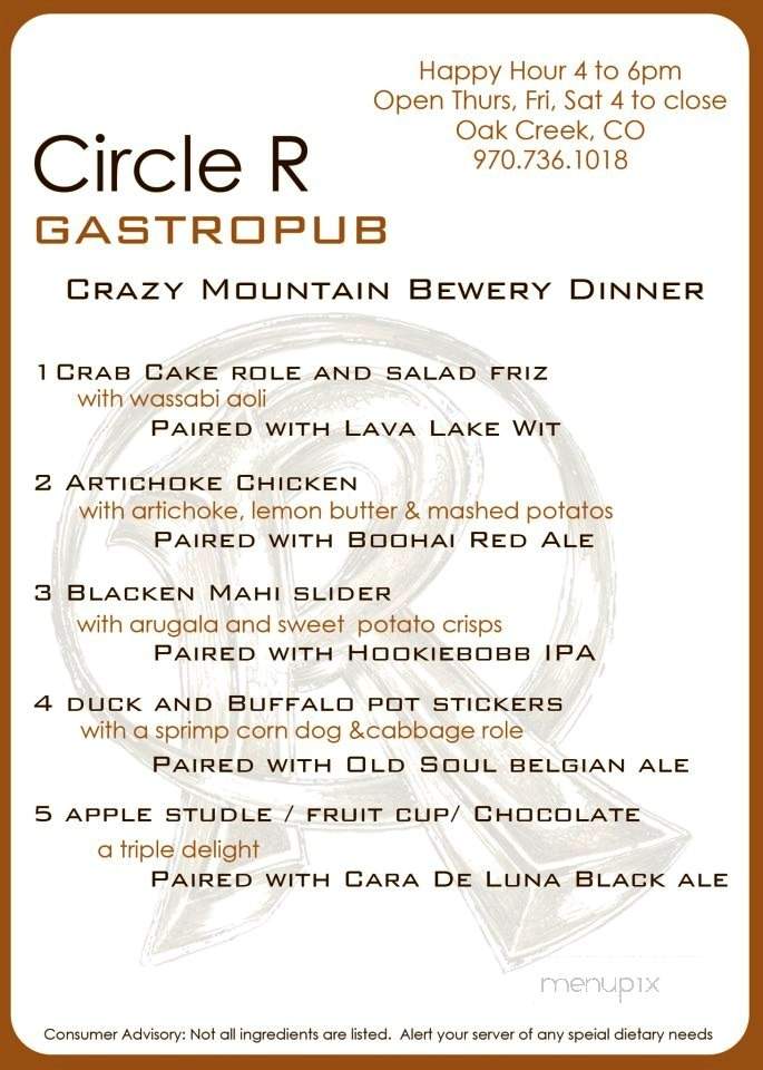 Circle R Gastropub - Oak Creek, CO menu_pic