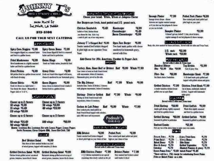 Johnny T's BBQ - Sulphur, LA menu_pic