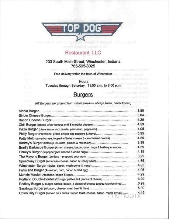 Top Dog Restaurant - Winchester, IN menu_pic