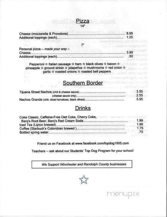 Top Dog Restaurant - Winchester, IN menu_pic
