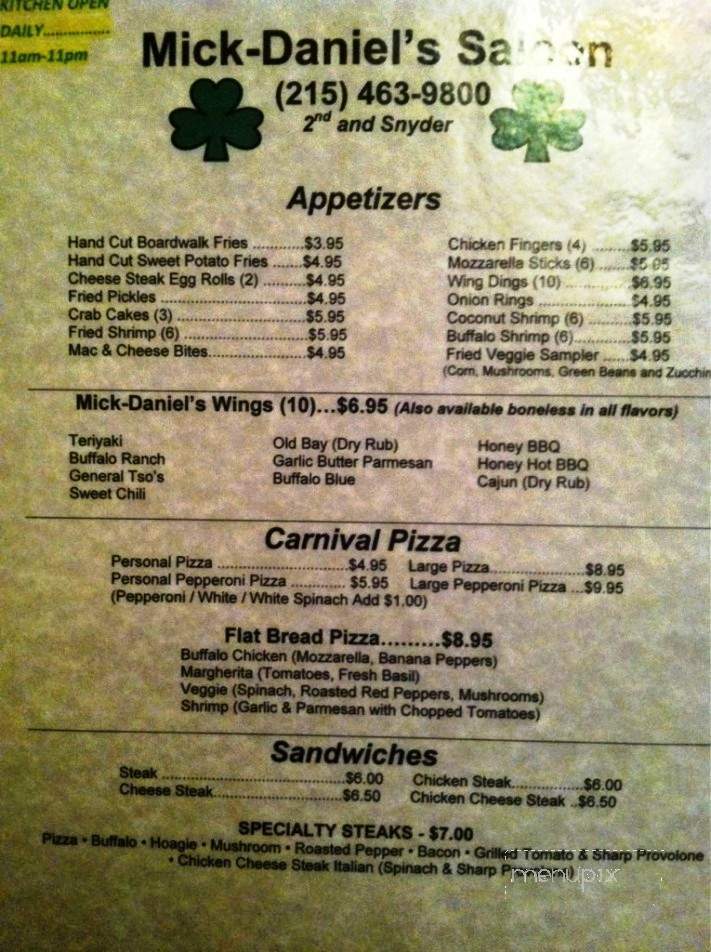 Mick Daniels Tavern - Philadelphia, PA menu_pic