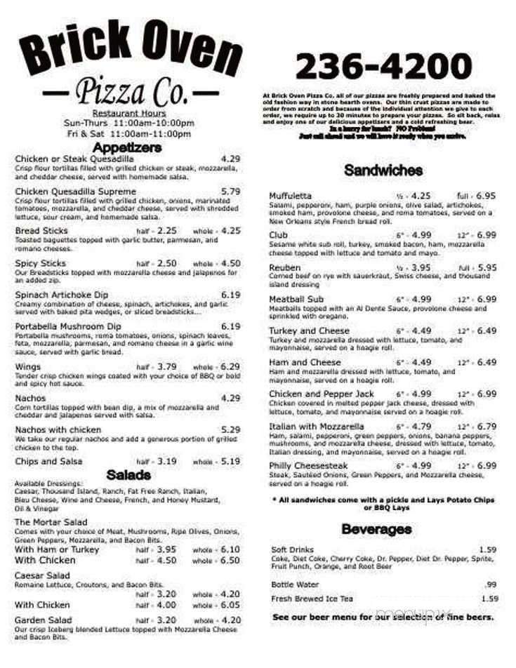Brick Oven Pizza Co. of Cabot - Jonesboro, AR menu_pic