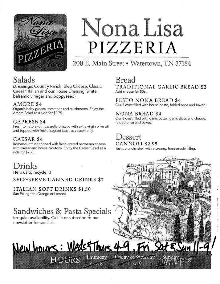 Nona Lisa Pizzeria - Watertown, TN menu_pic