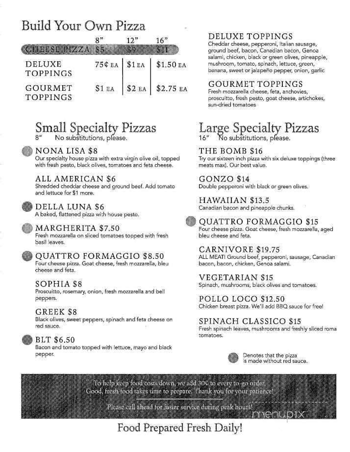 Nona Lisa Pizzeria - Watertown, TN menu_pic