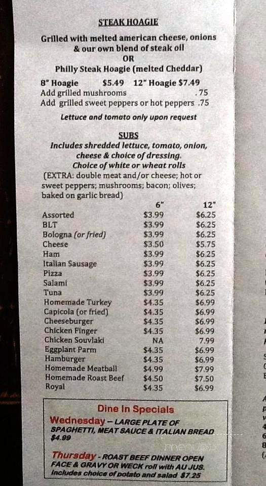 Wally's Cafe and Pizzeria - Buffalo, NY menu_pic