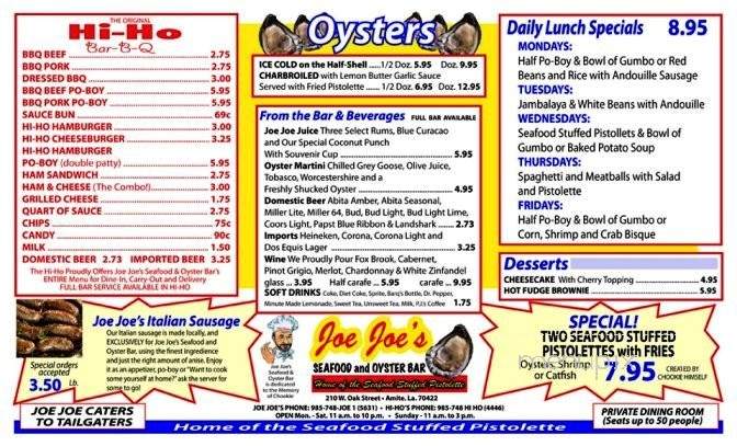Joe Joe's Seafood and Oyster Bar - Amite, LA menu_pic