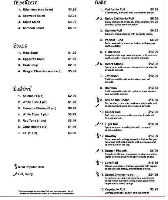 Bangkok Sushi Bar - Weston, WI menu_pic