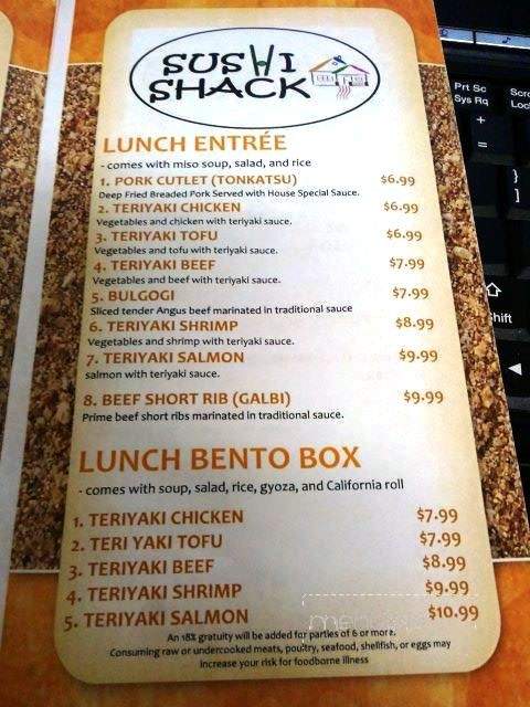 Sushi Shack - Clarksville, TN menu_pic