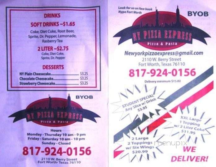 New York Pizza Express - Fort Worth, TX menu_pic
